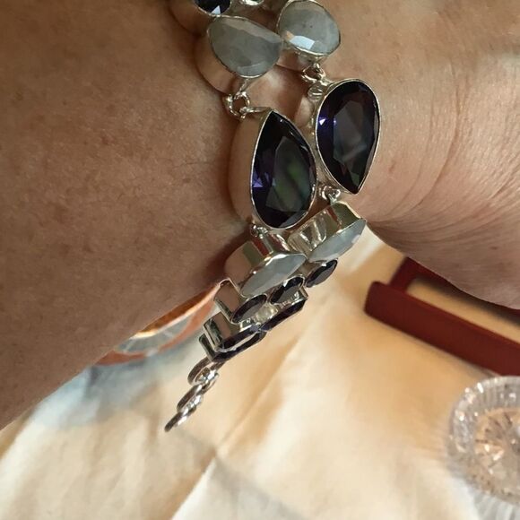 NWOT Sterling Moonstone & Iolite Adj. Bracelet - Picture 15 of 16